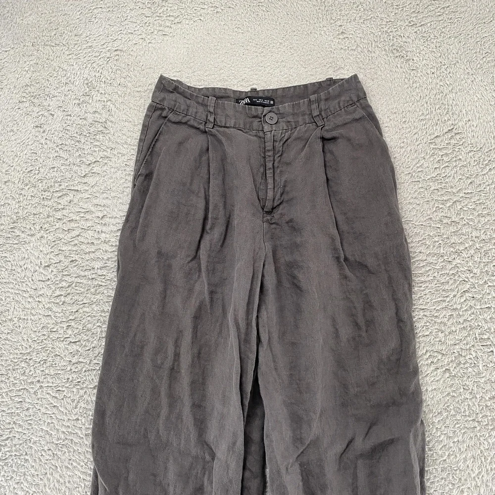Zara Linen Pants Womens Small Gray Pleated Relaxed‎ Ankle Summer Beachy Travel